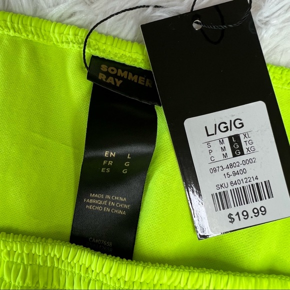 NEW Sommer Ray Smocked Side Tie Bikini Bottom Neon Yellow Size L or XL - Picture 4 of 6